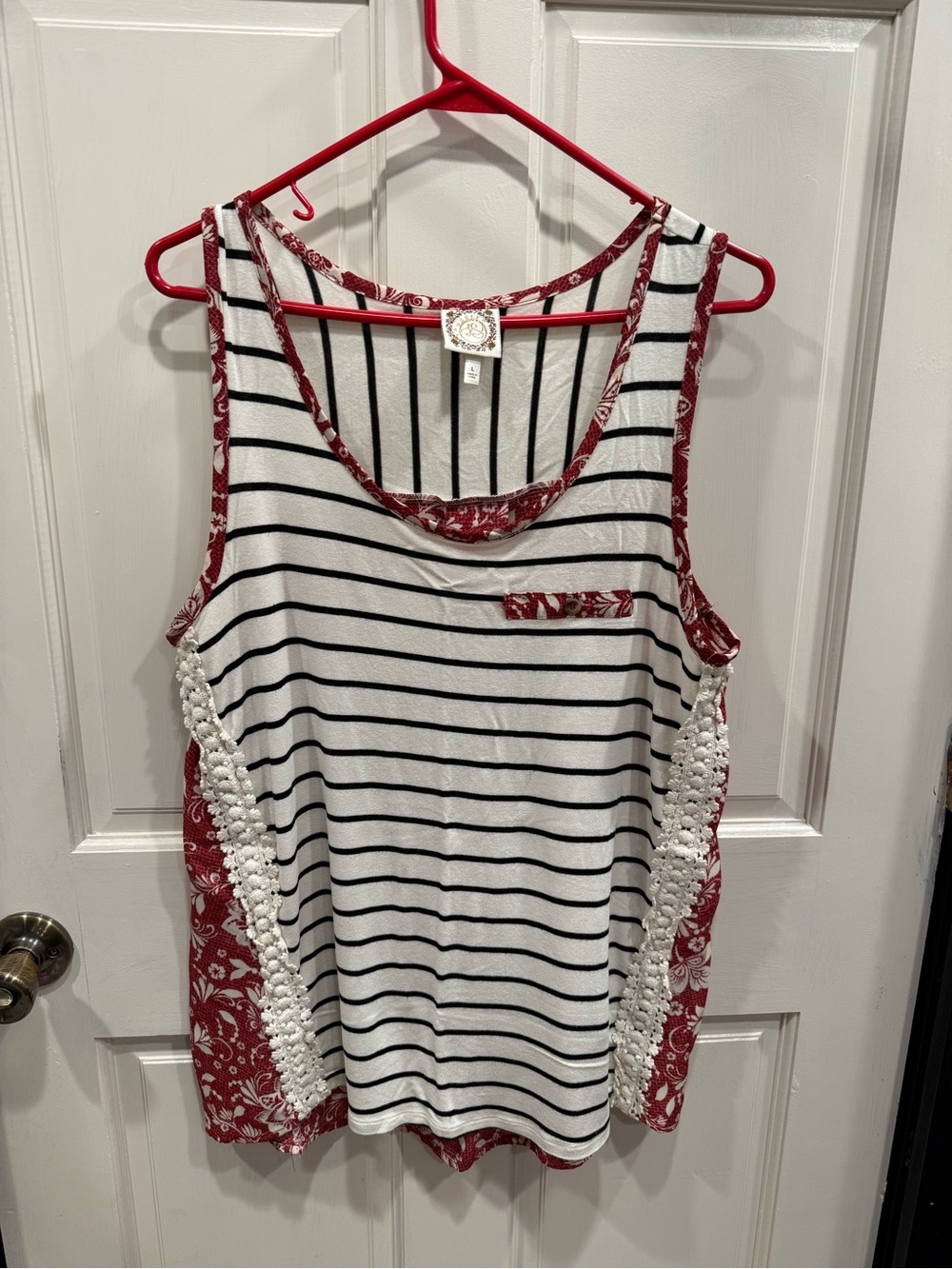 Striped Tank Top with Red Paisley Trim